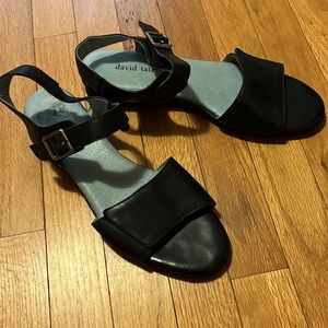 David Tate black leather flat sandals in EUC. Size 11N